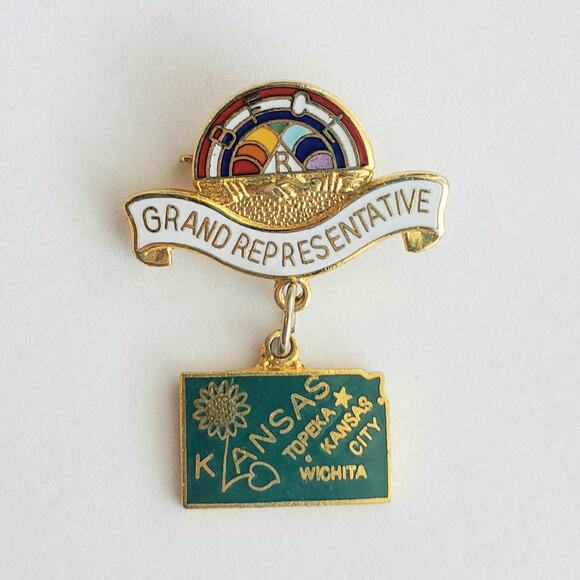 Vintage Masonic Rainbow Girls BFCL Grand Representative Kansas Lapel Pin 1.25" - Picture 1 of 3